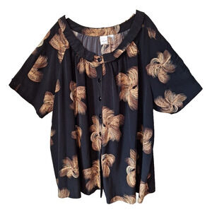 Romans Black Peter Pan Collar Babydoll Tunic Blouse Women Size 32W Retro Goth